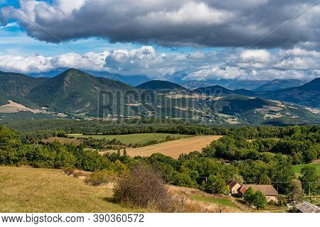 Scenic View On The Trieves Valley With The Vercors Mountain Range Near Bourg Saint Maurice Village F