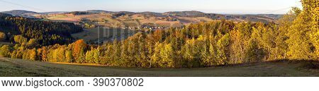 Autumn Panorama From Bohemian And Moravian Highland, Vecov Village, Zdarske Vrchy,  Czech Republic