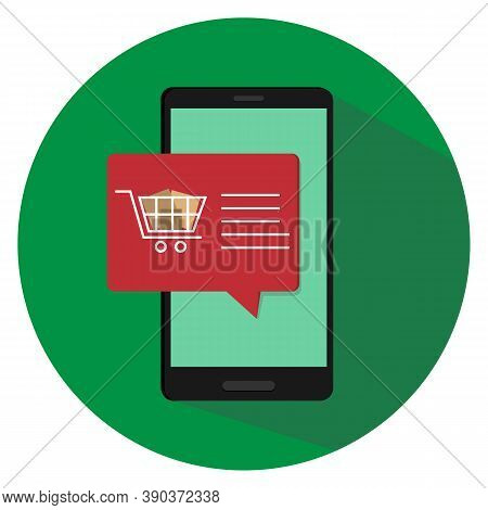 Mobile Phone With Shopping Cart, Online Shopping Sign, Vector