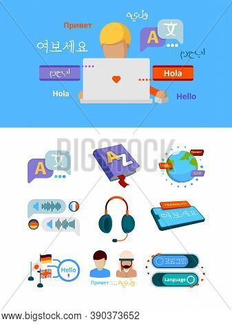 Translate Icons. Nationalities Alphabet Global Translation For Bilingual Foreign Language App Servic
