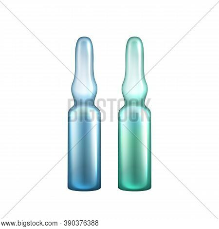 Ampule Injection Vaccine Or Essential Oil Vector. Blank Glass Ampule For Protective Health Liquid Me