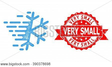 Network Frost Snowflake Icon, And Very Small Rubber Ribbon Stamp Seal. Red Stamp Seal Has Very Small