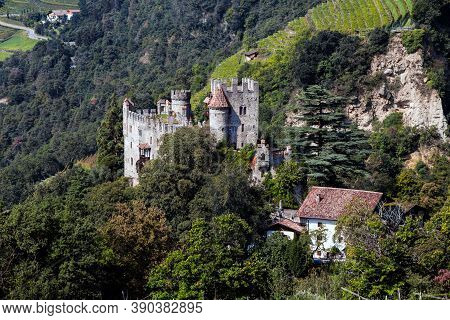 The Brunnenburg Castle In The Town Of Tirolo, Bolzano Province, Italy.