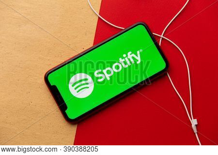 Tula, Russia - September 08, 2020: Spotify Logo On Iphone Display