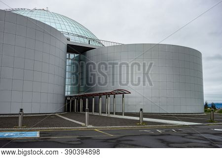 Reykjavik, Iceland - June 27, 2014: Entrance To The Building Of Perlan On The Top Of The Hill In Rey