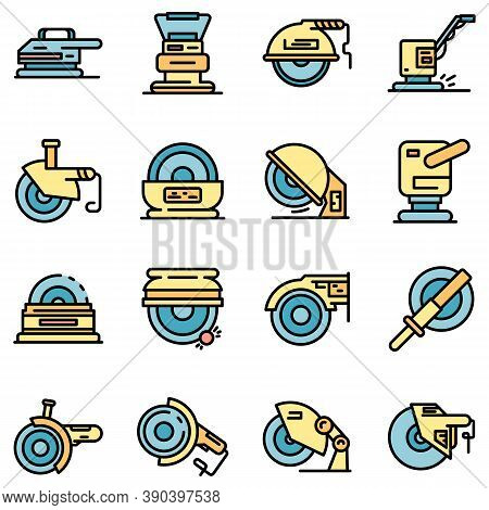 Grinding Machine Icons Set. Outline Set Of Grinding Machine Vector Icons Thin Line Color Flat On Whi