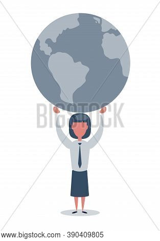 Woman Holding The Whole World Globe In Her Hands. Stock Vector Illustration For Poster, Greeting Car
