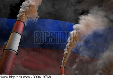 Pollution Fight In Donetsk Peoples Republic Concept - Industrial 3d Illustration Of Two Big Factory 