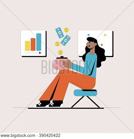 Girl With A Wallet. Business Concept. Vector Illustration.