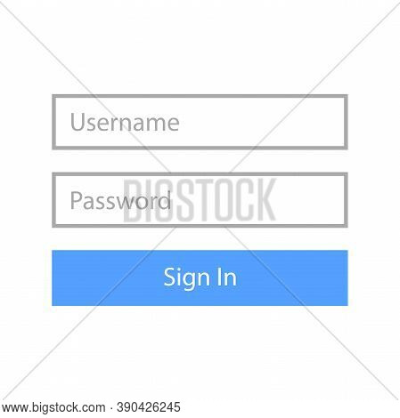 Login, Sign In Form Menu. Register Page Flat Design Vector Buttons. Element For Website Ui And Mobil