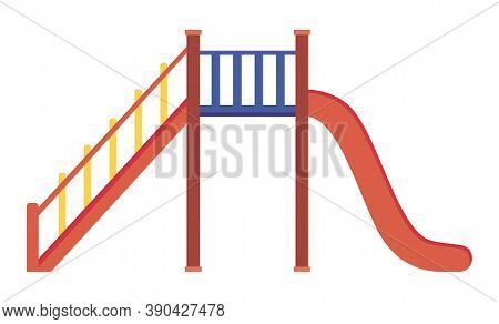 Game Red Slide With Stairs, Railing. Slide Down The Hill. Game Children S Equipment. Playground Slid