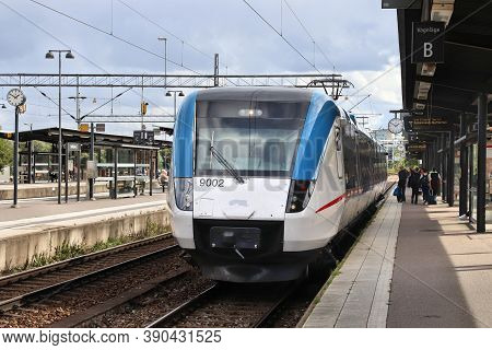 Linkoping, Sweden - August 25, 2018: Train At Linkoping Central Station In Sweden. The Railway Stati