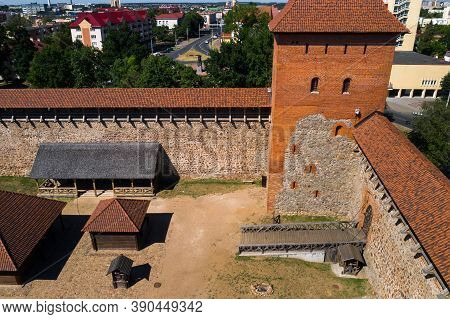 Birds-eye View Of The Medieval Lida Castle In Lida. Belarus. Castles Of Europe
