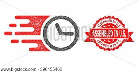 Network Clock Icon, And Assembled In U.s. Unclean Ribbon Seal. Red Seal Includes Assembled In U.s. T