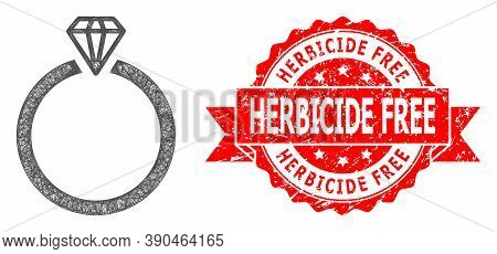 Net Diamond Ring Icon, And Herbicide Free Rubber Ribbon Stamp Seal. Red Stamp Seal Contains Herbicid