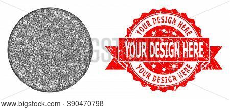 Wire Frame Filled Circle Icon, And Your Design Here Corroded Ribbon Stamp. Red Stamp Seal Includes Y