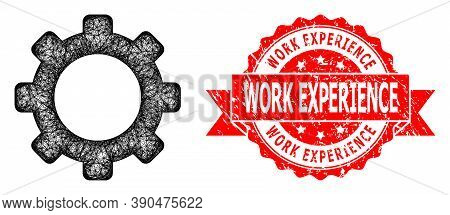Network Gear Icon, And Work Experience Dirty Ribbon Stamp Seal. Red Stamp Seal Contains Work Experie