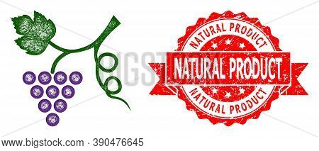 Net Grape Plant Icon, And Natural Product Grunge Ribbon Seal Imitation. Red Seal Contains Natural Pr
