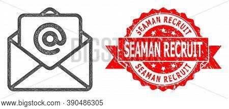 Network Open E-mail Icon, And Seaman Recruit Dirty Ribbon Stamp Seal. Red Stamp Seal Includes Seaman