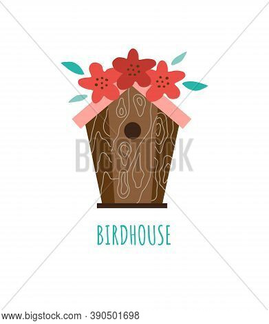 Card With Colorful Birdhouse And An Inscription A Vector Isolated Illustration