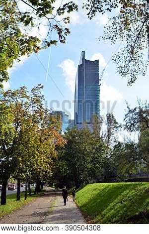 Warsaw, Poland. 19 October 2020. Roundabout Daszynski. New Skyscrapers In The Financial District Of 