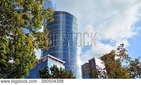 Warsaw, Poland. 19 October 2020. Roundabout Daszynski. New Skyscrapers In The Financial District Of 