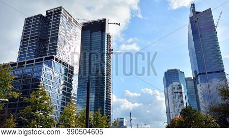 Warsaw, Poland. 19 October 2020. Roundabout Daszynski. New Skyscrapers In The Financial District Of 