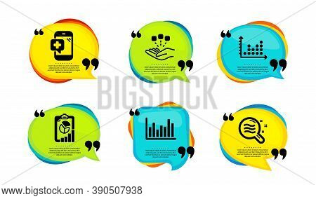Report, Medical Phone And Dot Plot Icons Simple Set. Speech Bubble With Quotes. Consolidation, Bar D