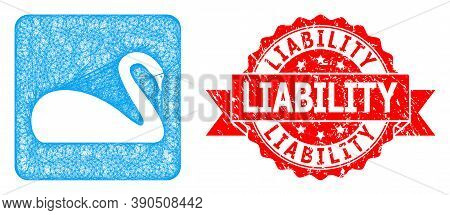 Wire Frame Swan Icon, And Liability Dirty Ribbon Stamp Seal. Red Stamp Seal Contains Liability Text 