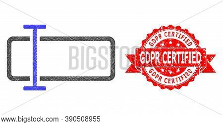 Network Text Field Icon, And Gdpr Certified Scratched Ribbon Stamp Seal. Red Stamp Seal Includes Gdp