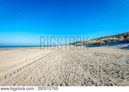 Empty Sandy Beach On The Dutch North Sea Coast Near The Village Of Domburg On The Zeeland Island Of 