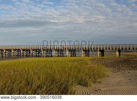 Beautiful Scenic View Of Low Tide At Powder Point Bridge In Duxbury.