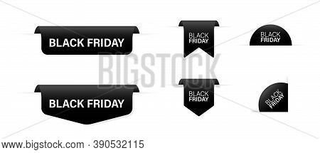 Black Friday Black Ribbons, Tags, Labels. Vector Isolated Elements. Banner Promotion. Set Of Black R