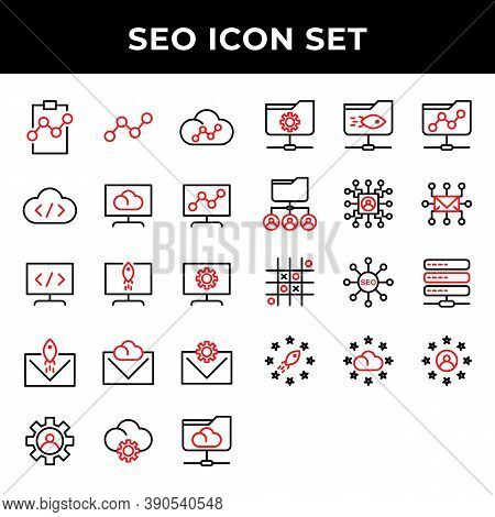 Seo Icon Set Include Clipboard, List, Cart, Link, Dot, Up, Cloud, Data, Storage, Code, Computer, Web