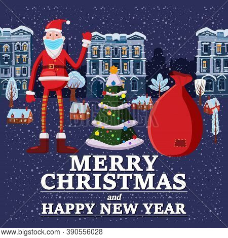 Santa Claus In Medical Mask Covid Protection. Social Distancing On Merry Christmas Holiday, Corona V