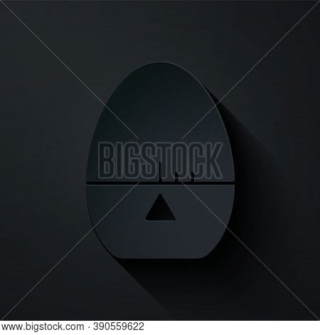 Paper Cut Kitchen Timer Icon Isolated On Black Background. Egg Timer. Cooking Utensil. Paper Art Sty