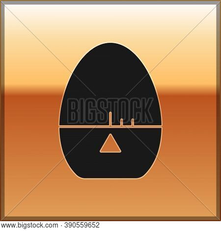 Black Kitchen Timer Icon Isolated On Gold Background. Egg Timer. Cooking Utensil. Vector