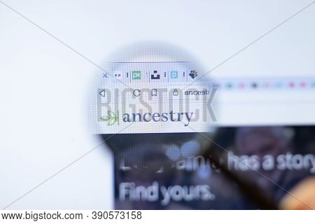New York, Usa - 29 September 2020: Ancestry.com Ancestry Company Website With Logo Close Up, Illustr