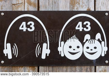 Headphones As A Sign For Audio Guide And Audio Guide For Children With Number 43