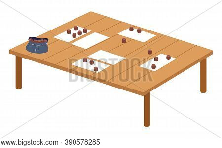 Table Bingo Game With Cards, Playing Barrels At Coffee Table, Playing Interesting Table Game. Logic 