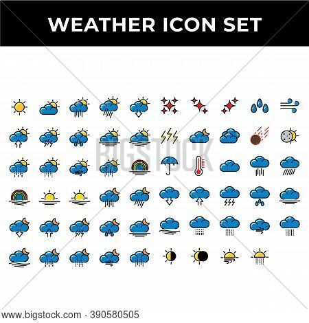 Weather Icon Set Include Sun,weather,forecast,climate,cloud,rain,arrows,lightning,wave,snow,wind,rai