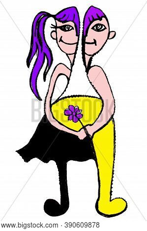 Non-binary People.child's Drawing Of A Man Of Neutral Gender Isolated On A White Background. The Con