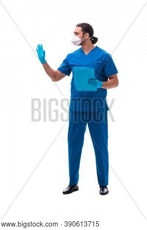 Young male doctor in pandenic concept