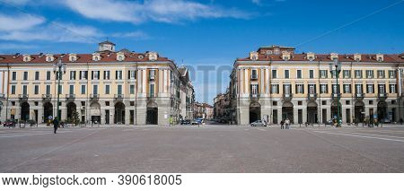 Cuneo, Piedmont, Italy March 27, 2010: Piazza Tancredi Duccio Galimberti In The Center Of Cuneo Ital