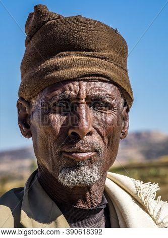 Axum, Ethiopia - Feb 11, 2020: Ethiopian Man Seen On The Road From Axum To Gheralta, Tigray In North