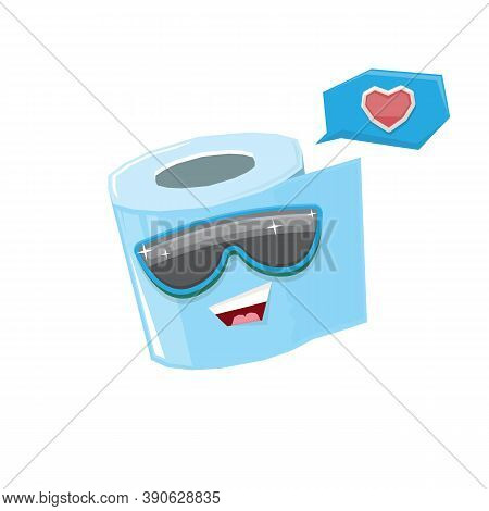 Vector Funny Cartoon Toilet Paper Roll Character With Sunglasses Isolated On White Background. Funky