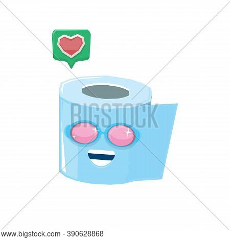 Vector Funny Cartoon Toilet Paper Roll Character With Sunglasses Isolated On White Background. Funky