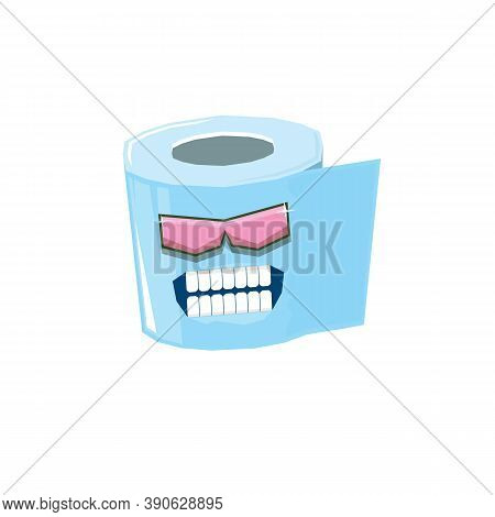 Vector Funny Cartoon Toilet Paper Roll Character With Sunglasses Isolated On White Background. Funky