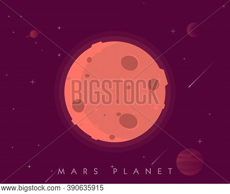 Red Planet Mars In The Space With Stars And Shuttles.