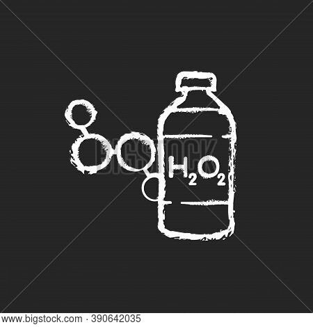 Hydrogen Peroxide Chalk White Icon On Black Background. Medical Cleanser To Treat Wound. First Aid M